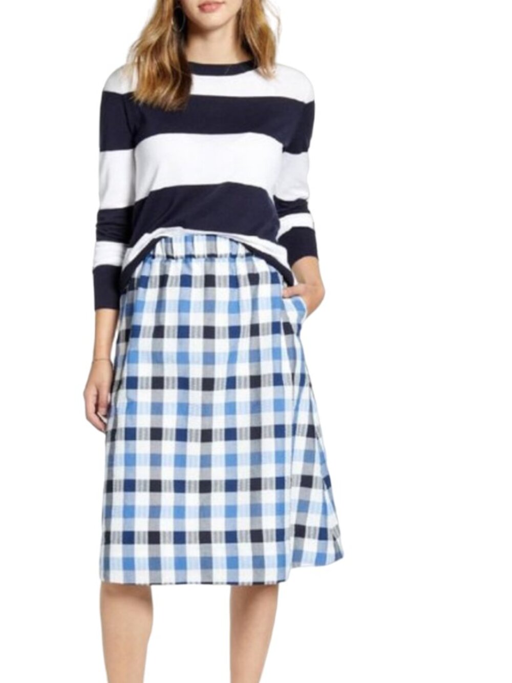 1901 Skirt Womens Size XS Blue Plaid A Line Preppy Academia Lined Knee Length - Picture 3 of 12